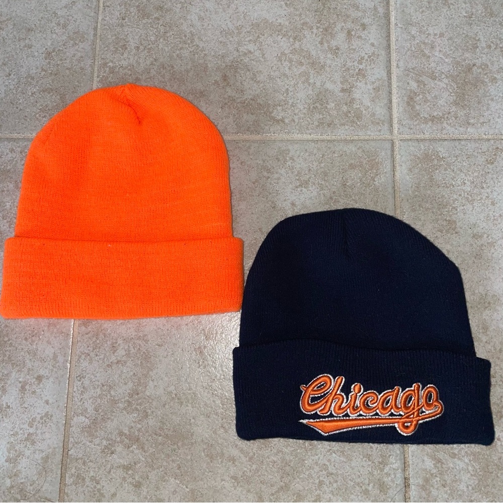 Chicago cubs and neon orange beanie set